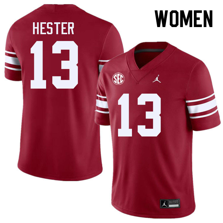 Women #13 J.J. Hester Oklahoma Sooners 2024 SEC Conference College Football Jerseys-Throwback